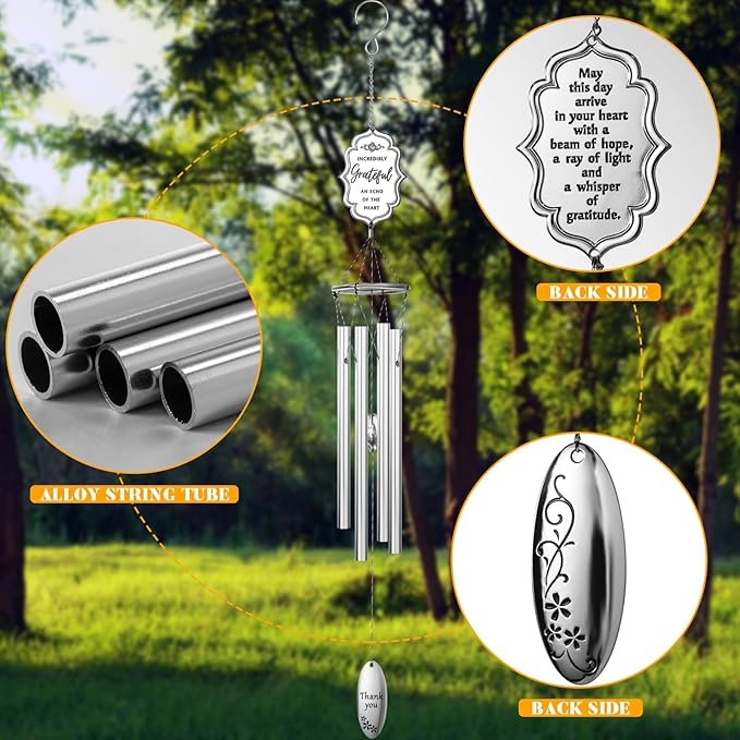 Outdoors Wind Chimes Soothing Melodic Tones Aluminum Chime Great as a Gift for Your Patio Porch Garden and Backyard (22" Silvery)