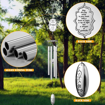 Outdoors Wind Chimes Soothing Melodic Tones Aluminum Chime Great as a Gift for Your Patio Porch Garden and Backyard (22" Silvery)