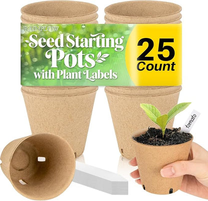 3.1Inch Peat Pots with Labels - 25Pcs Biodegradable Pots for Seedlings with Drainage Holes,Garden Plant Nursery Pots with 25Pcs Plant Labels,Seed Starting Trays for Flower Vegetable Tomato