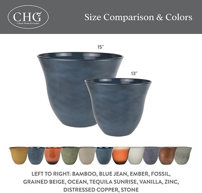 Classic Home and Garden Honeysuckle Resin Planters - Lightweight Indoor & Outdoor Plant Pots - UV-Resistant Plastic Flower Pots - Pot Planters for Flowers & Herbs (13" Grained Beige)