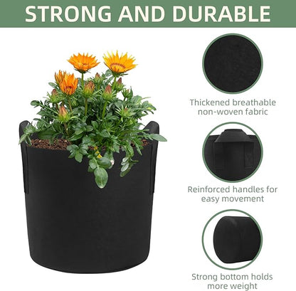 LITLANDSTAR 7 Pack Black Grow Bags, Thickened Nonwoven Plant Fabric Pots with 4 Sizes - 5/7/10/15 Gallon Aeration Planting Bags for Potato Tomato Carrot Strawberry