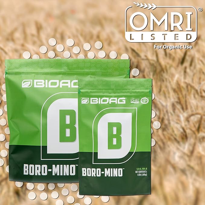 BioAg Boro-Mino Organic Boron Fertilizer, Amino Acid Complexed Boron (1.5 lbs) Soluble hydroponic Soil brassicas Fruit Berry Crop