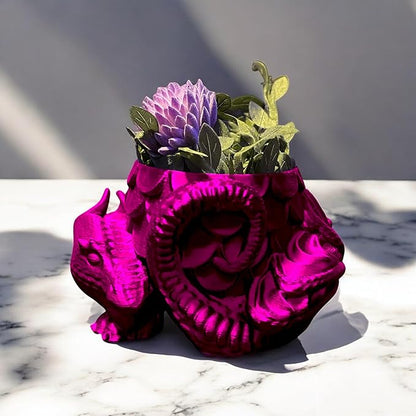 Sleeping Dragon Planter Vase - Gardening and Plant Lover Gifts | Witchy and Cottagecore Home Decor Piece for Succulents or Zen Garden | Medieval Boho Flower Pot with Drainage Holes (Dark Magenta)