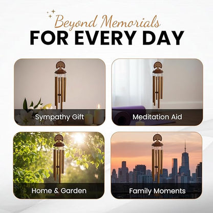 Wind Chimes Outdoor - Sympathy Gift for Loss of a Loved one, 36" Funeral Gift Includes a Letter from Heaven & Keepsake Keychain, Deep Toned, Double Sided Engraving Hexagonal Pendant - Golden