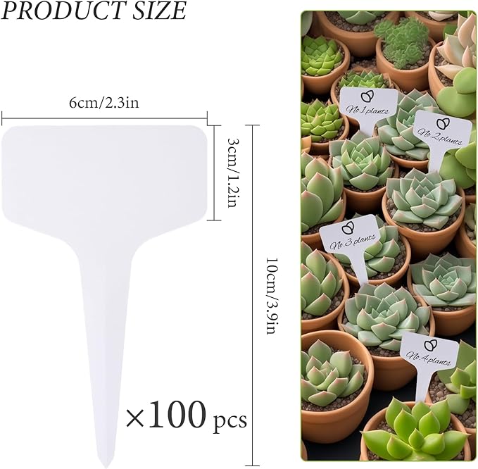 95pcs Plastic Plant Labels, 6x10cm Waterproof Plant Name Tags for Identifying Outdoor and Indoor Seedling, Herbs, Vegetables, Flowers, Potted Plants (White, 95pcs)