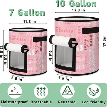 Custom Name Grow Bags 10 Gallon Personalized Breathable Potato Growing Bag with Flap Harvest Window and Handles Garden Planting Bag for Tomato Vegetable Fruits 2 Pack Light Pink