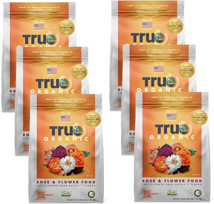 True Organic Rose & Flower Food – Organic Fertilizer for Stunning Blooms – 4lb Bag Covers 70 Sq. Ft.- Case of 6