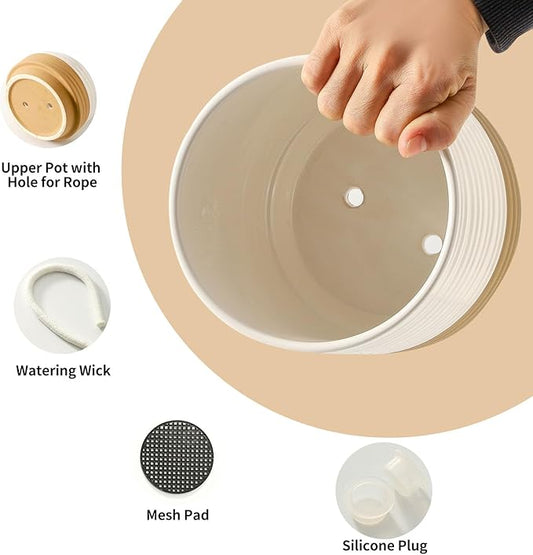 HASENSE Ceramic Plant Pots, 6 Inch Pot with Drainage Hole & Matching Saucer, Ideal for Indoor Succulents,Flower Pots for Decor,Succulent, Snake Plants, Cactus, Modern Decor Gift for Mom(White)