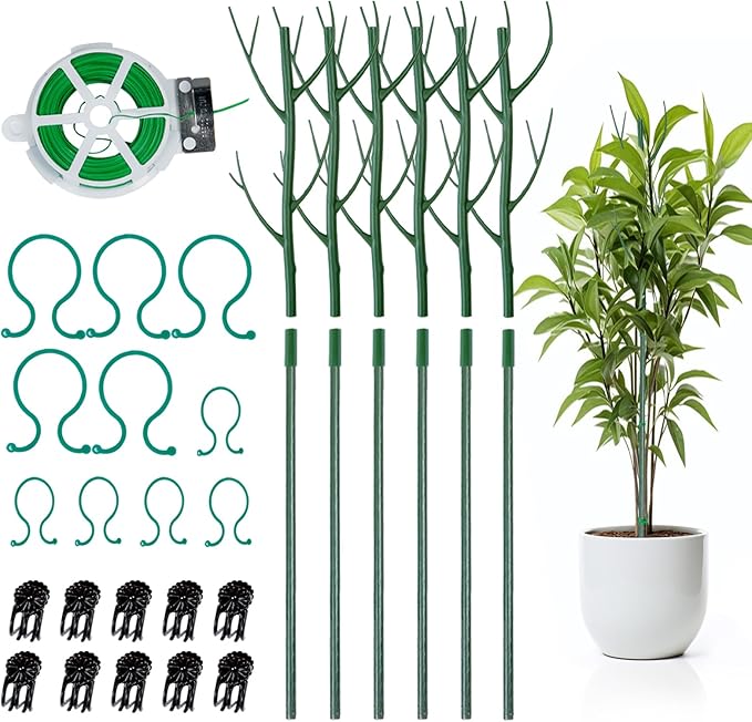 6-Pack Twig Plant Support Stakes Set with Blending Design, 28.8-Inch Towers for Indoor/Outdoor Plants