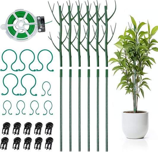 6-Pack Twig Plant Support Stakes Set with Blending Design, 28.8-Inch Towers for Indoor/Outdoor Plants