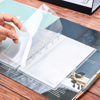 Discbound Photo Album with Frosted PP Cover 20 Sheets Clear PP Sleeves 6 Discs Bound Organizer Left Side Open Pockets for Cash Money Stickers Photos Cards (6 Rings 2 Pockets)