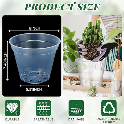 Maxcheck 24 Pcs Thick Clear Nursery Pots for Plants Transparent Plastic Garden Pots with Holes for Seedling Variety Plants Growing in Garden Home (8 Inch)