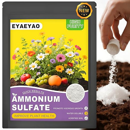 Ammonium Sulfate (21-0-0) – High Nitrogen (21%) & Sulfur (24%) – Water Soluble Crystal Powder – Agricultural Grade for Lawns (2 Pounds)