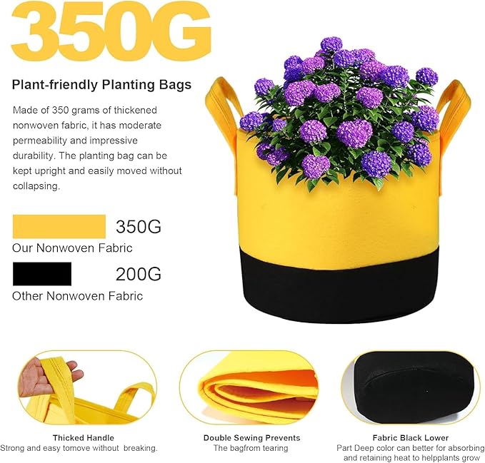 Grow Bags 5Gal/7Gal/10Gal * 2 ，6 Pack Vegetable/Flower/Plant Grow Bags ，Plant Fabric Pots with Handles for Garden and Outdoor Planting (6 Colour, 5 Gallon)