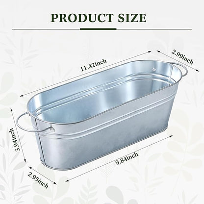 Sabary 6 Pcs Small Galvanized Oval Planters Tub Galvanized Buckets with Handle Oval Metal Pail Flower Pot Rustic Farmhouse Home Decor for Outdoor Party Wedding (11.42 x 3.94 x 2.99 Inch)