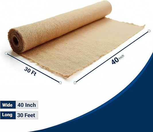 Natural Burlap Fabric Roll - Garden Plant Cover, Jute Material, 40" x30ft, for Rustic Decor, Gardening, Weed Barrier, Plant Wrapping (5 x 5 Weave)