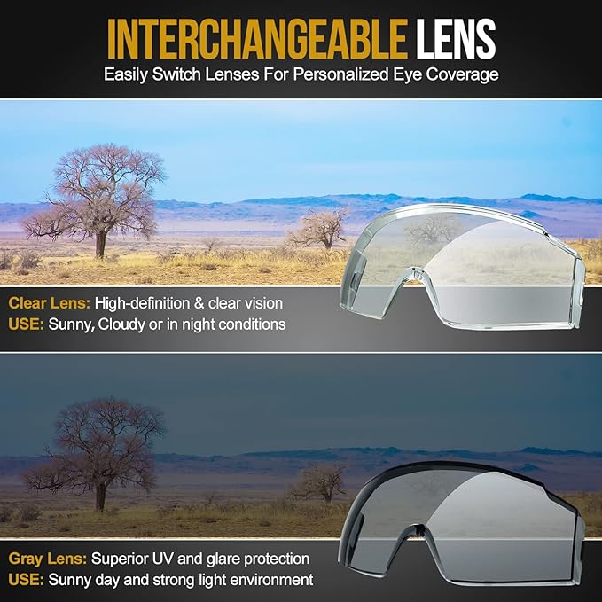 OneTigris Tactical Goggles Over Glasses, Anti Fog Tactical Eyeglasses, Safety OTG Goggles Protection with Interchangeable Len