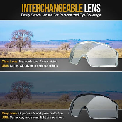 OneTigris Tactical Goggles Over Glasses, Anti Fog Tactical Eyeglasses, Safety OTG Goggles Protection with Interchangeable Len
