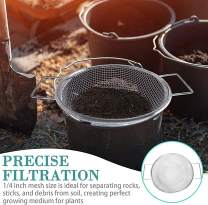 Round Soil Sifter, 1/4 inch Mesh, Stainless Steel Garden Sieve with Handles for 5-Gallon Bucket