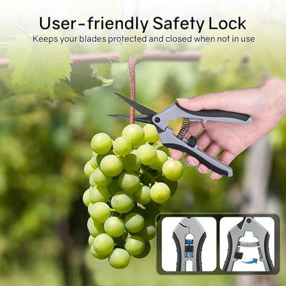 6.5" Ultra Sharp Pruning Shears - Professional Garden Scissors with Straight Stainless Steel Blades, Ergonomic Handle, Rust Resistant, Safety Lock, Trimming Scissors for Plants in Grow Tents,1-Pack