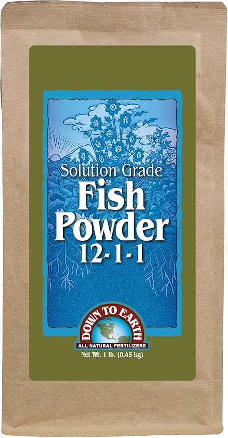 Down To Earth All Natural Fertilizers Organic Solution Grade Fish Powder - Water Soluble Nitrogen - Makes up to 50 Gallons of Liquid Fish Fertilizer for Soil or Foliar Spray 12-1-1, 1 lb