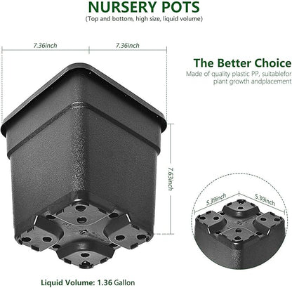 10-Pack 2 Gallon Square Planter Nursery Pots, Flower Plant Container Injection Molded Plastic Nursery Pots Gardening Pots for Indoor Outdoor Vegetables, Succulents, Black