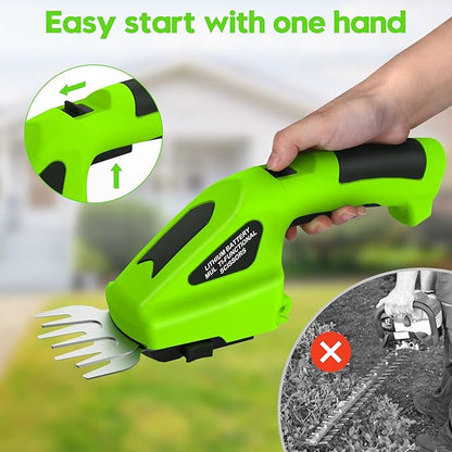 2 in 1 Handheld Hedge Trimmer & Cordless Grass Shear, 7.2V Electric Grass Trimmer Shrubbery Trimmer, Battery Bush Trimmer Hedge Shears/Grass Cutter Garden Tool for Lawn, Yard