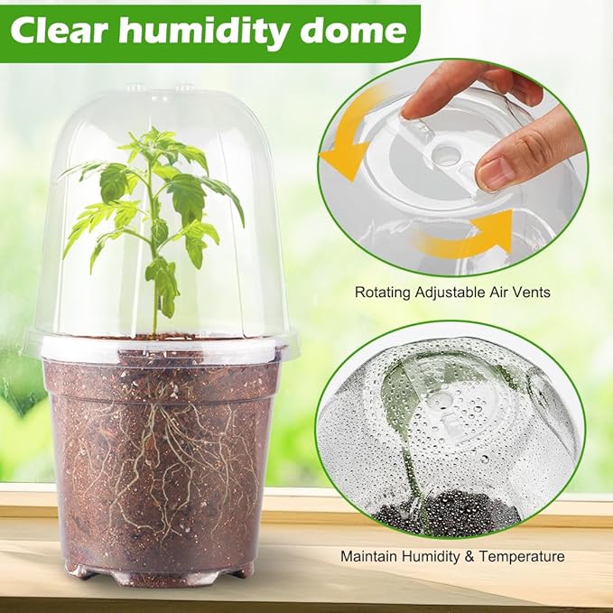 6 Inch Clear Humidity Dome, 30 Pcs Adjustable Plant Pot Domes Compatible with 6" Nursery Pots, Reusable Transparent Grow Dome Cover for Seed Starter Pots Outdoor Gardening Plant Growth