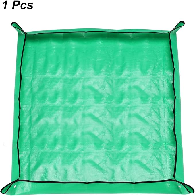 HARFINGTON Repotting Mat 39.4" x 39.4" PE Cloth Waterproof Plant Repotting Mat Foldable Portable Gardening Potting Tray with Plastic Buckle for Indoor Plant Change Soil Watering, Green