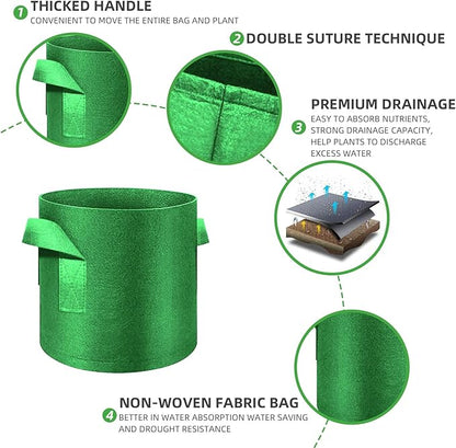 5-Pack 5 Gallon Grow Bags Heavy Duty Thickened Nonwoven Fabric Pots with Handles, Plant Grow Bags for Vegetables/Flower/Plant/Fruits, Green