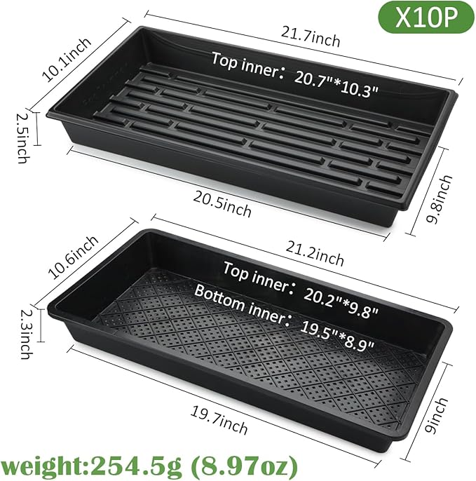 10 Pack 1020 Trays and 10 Pack 1020 Mesh Bootom Trays, 20'' x 10'', Heavy Duty Propagation Flats for Microgreens, Seed Starting, Soil Blocks, Hydroponics & Wheatgrass (10 Sets)
