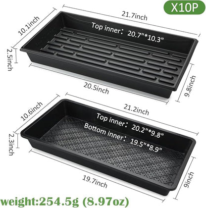 10 Pack 1020 Trays and 10 Pack 1020 Mesh Bootom Trays, 20'' x 10'', Heavy Duty Propagation Flats for Microgreens, Seed Starting, Soil Blocks, Hydroponics & Wheatgrass (10 Sets)