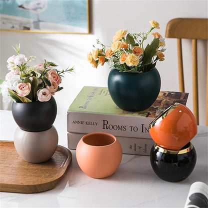 Orange Gold Spherical Ceramic Plant Pots Succulent Small Plant Pot Indoor Modern Decorative Indoor-Outdoor Garden Plant Pots with Drainage Holes - Plants Not Included 3.94 x 3.94 x 3.15 Inch