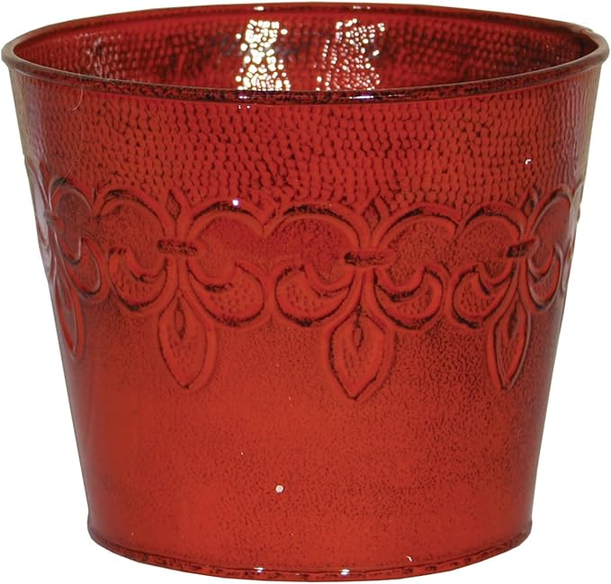 Robert Allen MPT01638 Fluer De Lis Series Metal Flower Pot, 8", Cayenne Red 8 inch planter, 4"