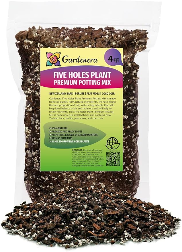 GARDENERA Organic Five Holes Monstera Soil Blend - Designed to Meet The Unique Needs of Your Plant - 4 Quart