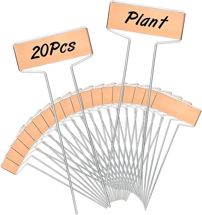 KINGLAKE 20 Pcs Copper Metal Plant Labels Garden Plant Tags for Plants Herb Seedlings