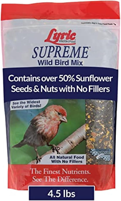 Lyric Supreme Wild Bird Seed - Wild Bird Food Mix with Nuts & Sunflower Seeds for Outside Feeders - Attracts Many Beautiful Songbirds - 4.5 lb bag