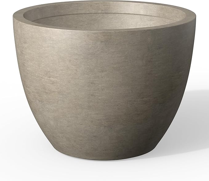 Kante 17.3 Inch Round Concrete Planter - Classic Large Indoor/Outdoor Plant Pot with Drainage Hole and Rubber Plug, Suitable for Gardens and Patios, Weathered Concrete