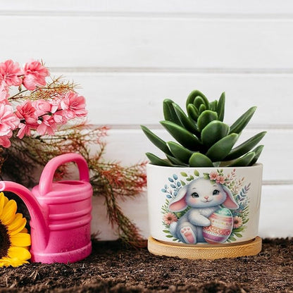 DreamAutumn Easter Bunny Rabbit Ceramic Planters Ceramic Pots with Saucers Orchid Pots for Plants Succulents Pots Office Desk Garden Balconys New Home Decor,Gifts for Mom Mother Grandmother