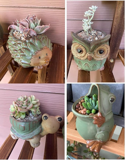 4pcs Green Animal Shaped Planter Small Succulent Pot Small Succulent Pots with Drainage, Ceramic Animal Planter, Indoor Plant Container Planter with Drainage Hole Home Office Desk Garden Gift