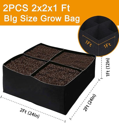2 PCS Grow Bags, Fabric Raised Garden Bed for Vegetable Herbs Gardening, 28.5 Gallon Fabric Planting Bags Pots Indoor Outdoor, 2x2x1ft