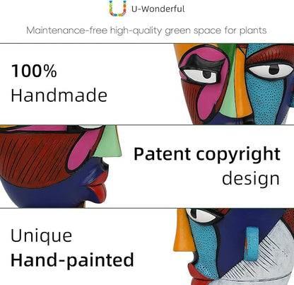 Abstract Face Planters Pots Head 7.8 Inch with Drainage - Decorative Plant Pots Retro Rainbow Design, Cute Unique Planter for Succulents/Snake Plants/Cactus Indoor & Outdoor