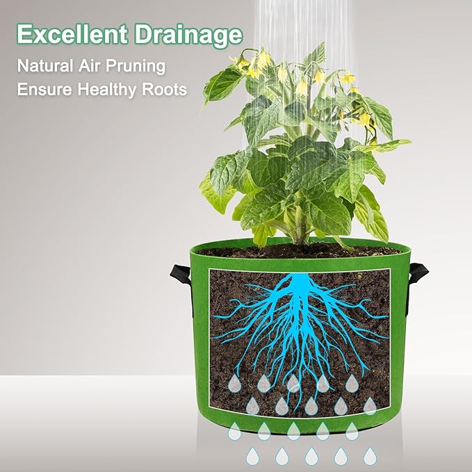 5-Pack Plant Grow Bags 10 Gallon Grow Bags 300G Thickened Fabric Pots with Durable Handles Plant Garden Grow Pots for Fruits/Vegetables/Flowers/Plants [Green]
