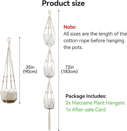 USLAI Macrame Plant Hanger Indoor Outdoor, Fits 4 to 15 Inch Pots, Strong Hanging Planter Holder, Boho Home Decor, 72+35 Inch, Ivory (POTS NOT Included)