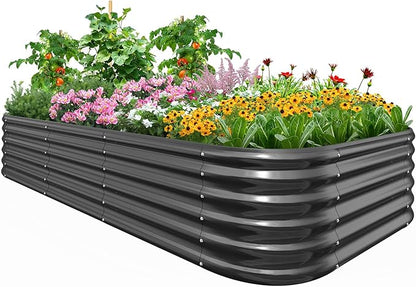 Quictent Galvanized Raised Garden Bed Kit, 8x4x1.5 ft Oval Metal Planter Box Tall for Vegetables Outdoor Backyard, Strengthened by Crossbar, Dark Gray