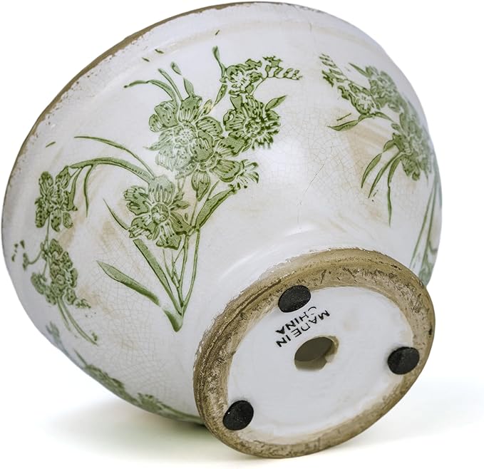 Vintage Ice Crackle Grazd Ceramic Flower Pot with Drainage Holes, 4.33 Inch Rustic Planter for Indoor Plants, Outdoor Garden, Farmhouse Gift Tuscan Decor (Green)