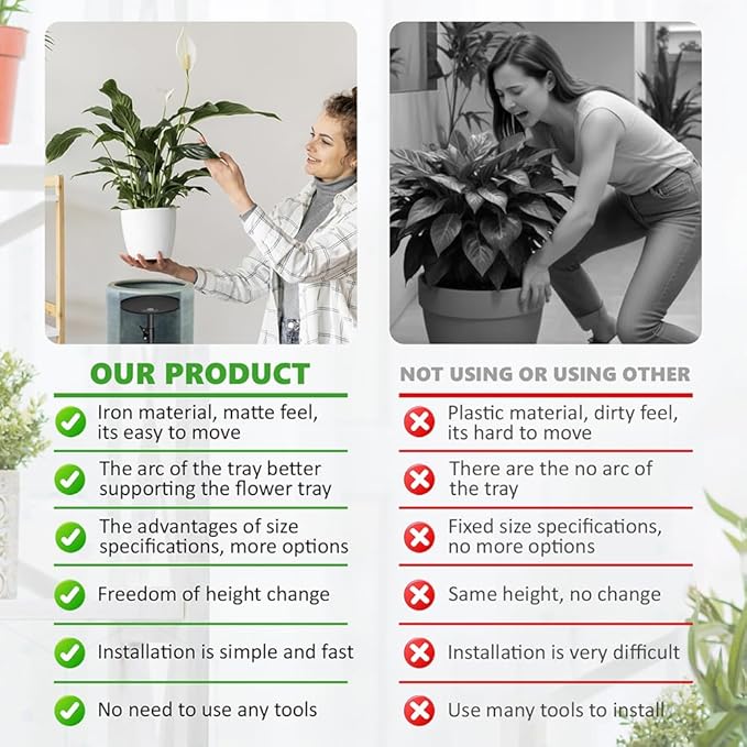 Adjustable Pure Iron Planter Inserts, 7-25” Plant Risers for Inside Pots, Planter Fillers for Large Pots, Indoor & Outdoor Insert with 8-10” Top & 6-10” Base
