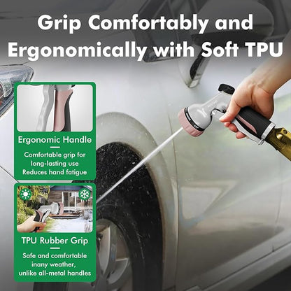 RESTMO Garden Hose Nozzle, Heavy Duty Water Hose Nozzle with 7 Adjustable Spray Patterns, High Pressure Hand Sprayer with Flow Control, for Watering Plants & Lawns, Washing Cars & Pets, Rose Gold