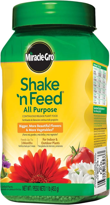 Miracle-Gro Shake 'n Feed All Purpose Continuous Release Plant Food, 1-Pound (Slow Release Plant Fertilizer)