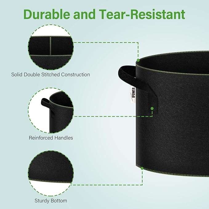 iPower Grow Bag 15 Gallon 5-Pack Heavy Duty Plant Pots, Nonwoven Fabric Containers Aeration with Nylon Handles, for Planting Vegetables, Fruits, Flowers, 2024 Version Black